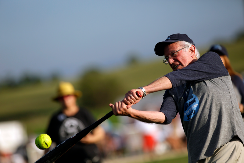 Illustration for article titled I Could Watch Bernie Sanders Play Competent Softball on a Loop Until I Die